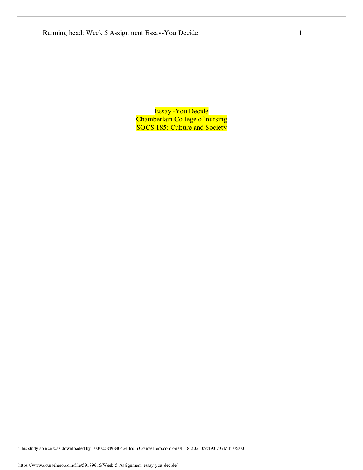 Preview image for SOCS 185N Week 5 Assignment: Essay – You Decide – U.S. Census